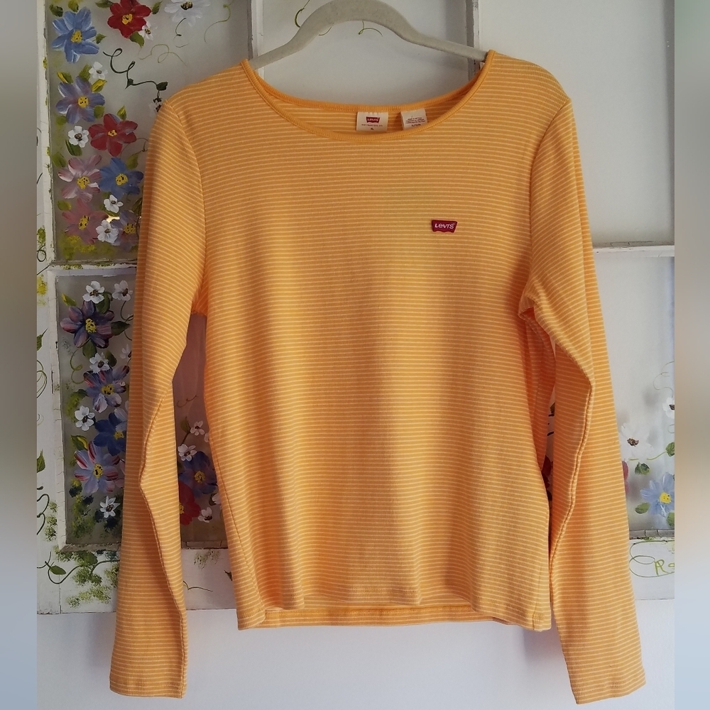 NWT Levi's Women's Orange  White  Stripes Long Sleeve Tee Size XL